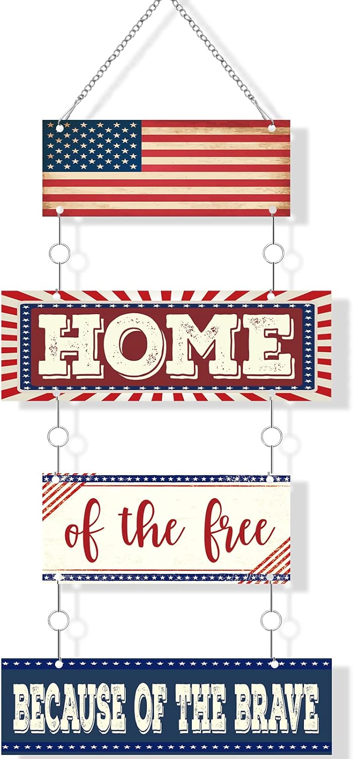 Independence Day American Flag Metal Wall Door Decor Home of The Free Because of The Brave Metal Door Sign Patriotic American Flag Metal Hanging Sign Rustic Patriotic Metal Plaque for Home Decor
