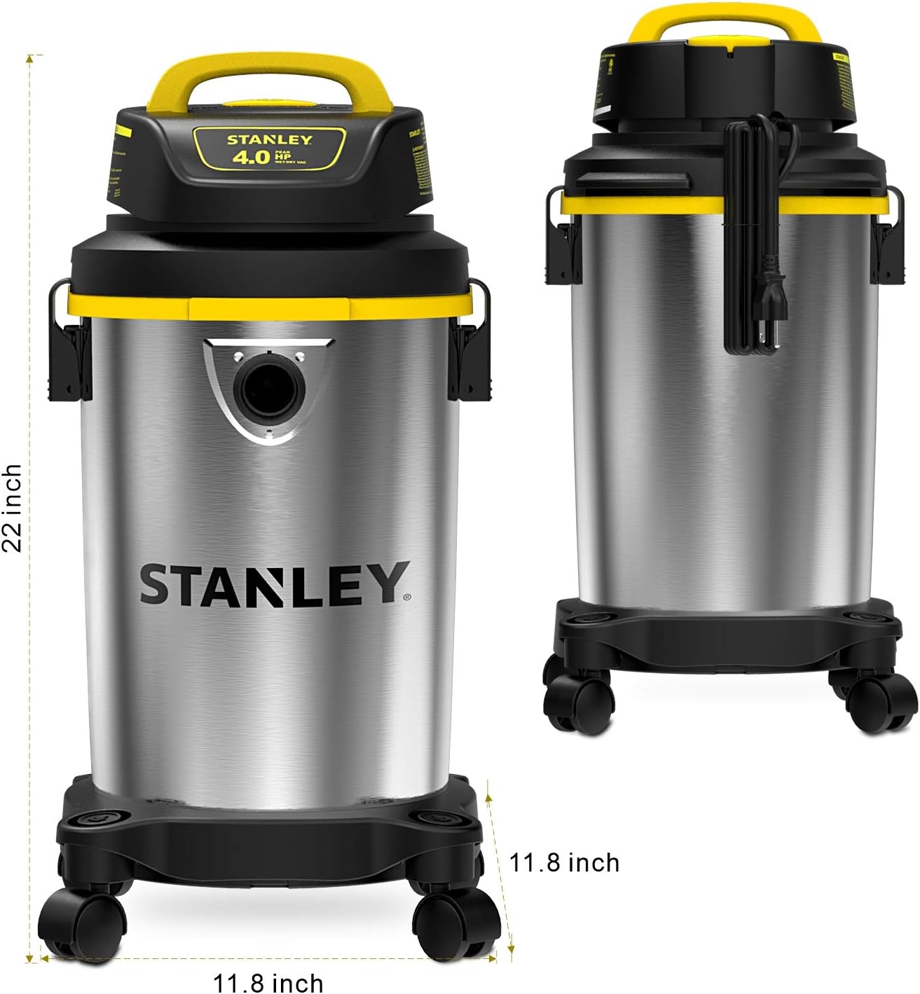 Stanley 4 Gallon Wet Dry Vacuum , 4 Peak HP Stainless Steel Portable Shop Vac, Multifunctional Shop Vacuum W/ 4 Horsepower Motor for Job Site,Garage,Basement,Van,Workshop: Home Improvement