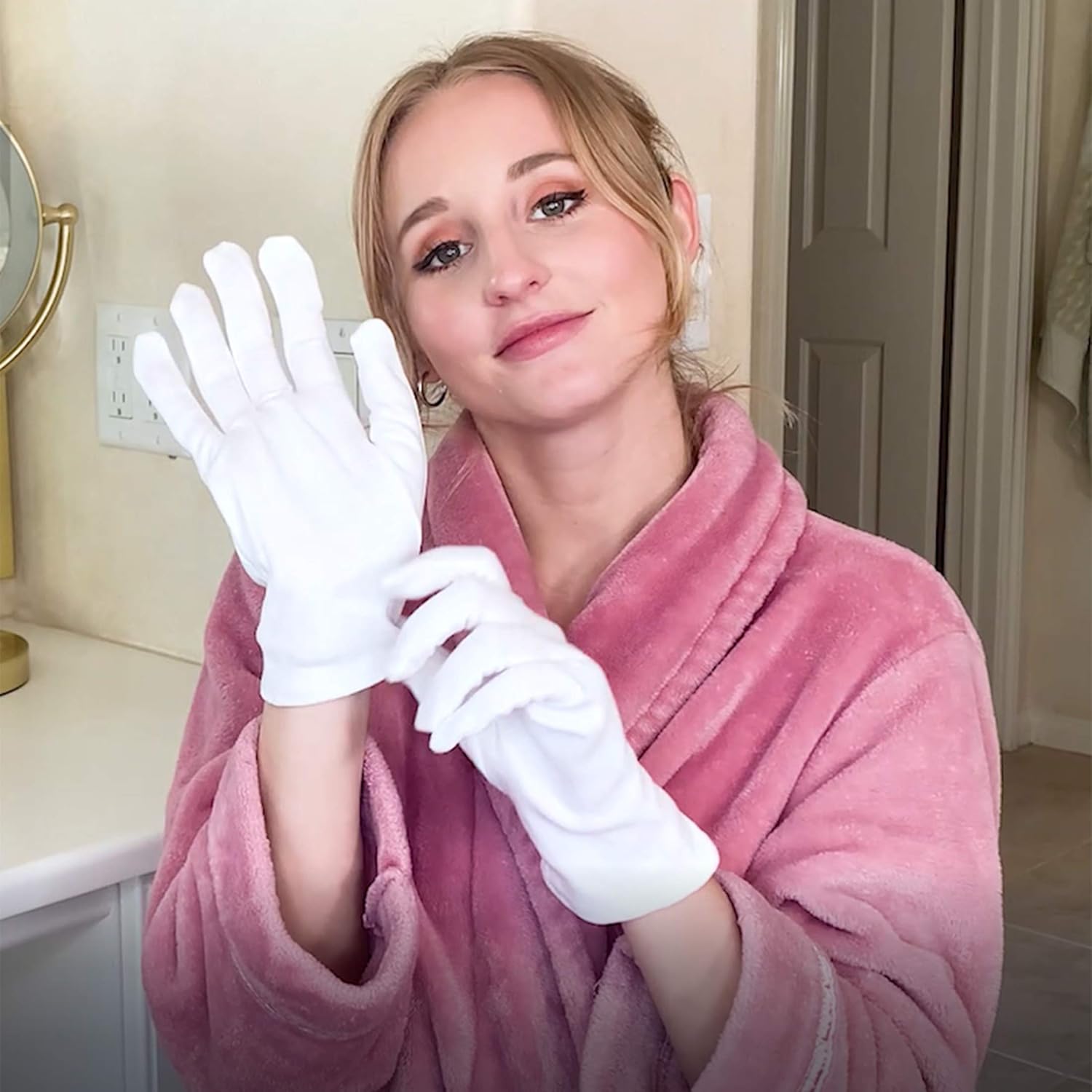 Eurow Cotton Cosmetic Moisturizing Therapy Gloves, One-size-fits-most, White, 2 Pairs : Beauty