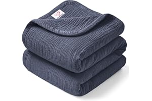 Bearmoss Muslin Baby Blanket 100% Cotton Baby Crib Blanket 47x47in, Soft Breathable Lightweight Baby Bed Quilt for Unisex Baby Girls Boys Newborns Toddlers (Navy Blue)