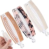 Winsyison 3pcs Banana Hair Clips, Non-Slip Large Hair Claws for Women, Classic Double Combs Hairpin Accessories for Thin Curly Straight Long Short Hairstyles- White & Champagne & Leopard Print