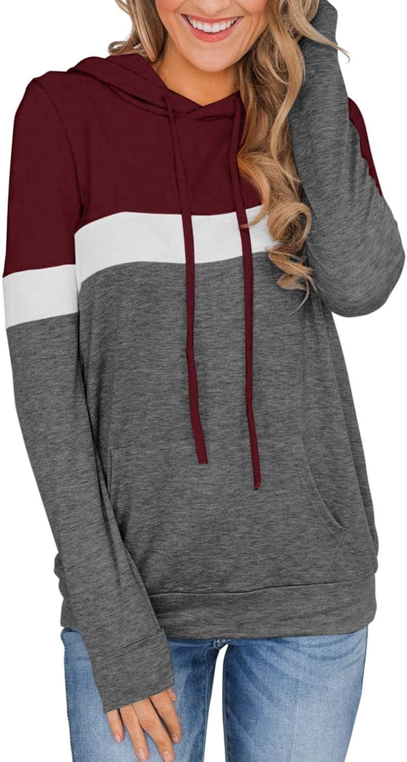 PINKMSTYLE Women's Casual Color Block Hoodies Tops Long Sleeve Drawstring Pullover Sweatshirts with Pocket(S-XXL) at  Women’s Clothing store