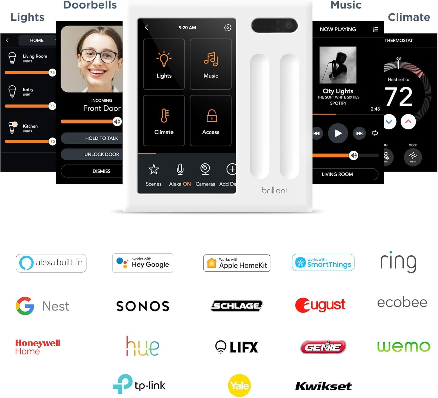 Brilliant Smart Home Control (1-Switch Panel) — Alexa Built-In & Compatible with Ring, Sonos, Hue, Kasa/TP-Link, Wemo, SmartThings, Apple HomeKit — In-Wall Touchscreen Control for Lights, Music & More: Industrial & Scientific
