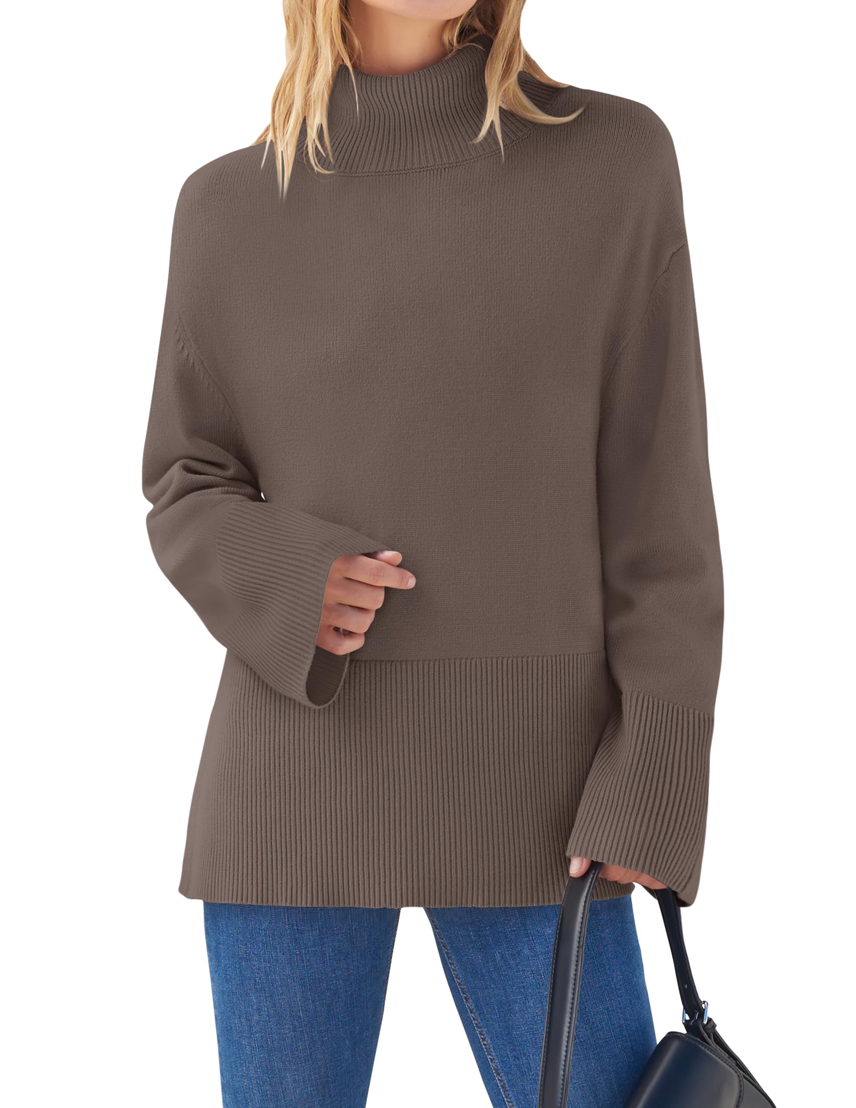 ZESICA Women's Chunky Knit Turtleneck Sweater - Batwing Sleeve, Oversized Pullover, Long Sleeve Winter Top - View #5