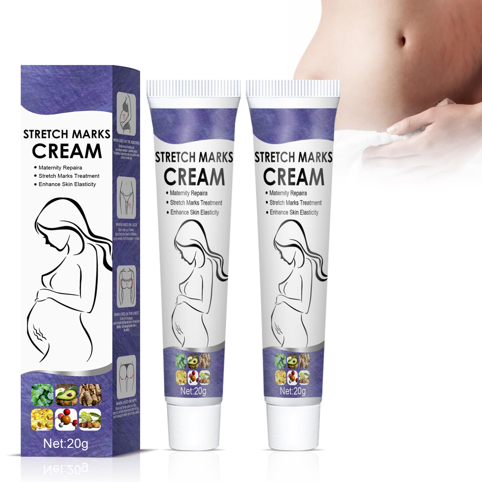 2 Pieces Anti Stretch Mark Body Cream, Stretch Mark Cream, Stretch Marks Cream, Stretch Marks Cream Scar Cream, Anti-Aging Anti-Wrinkle Firming Body Cream