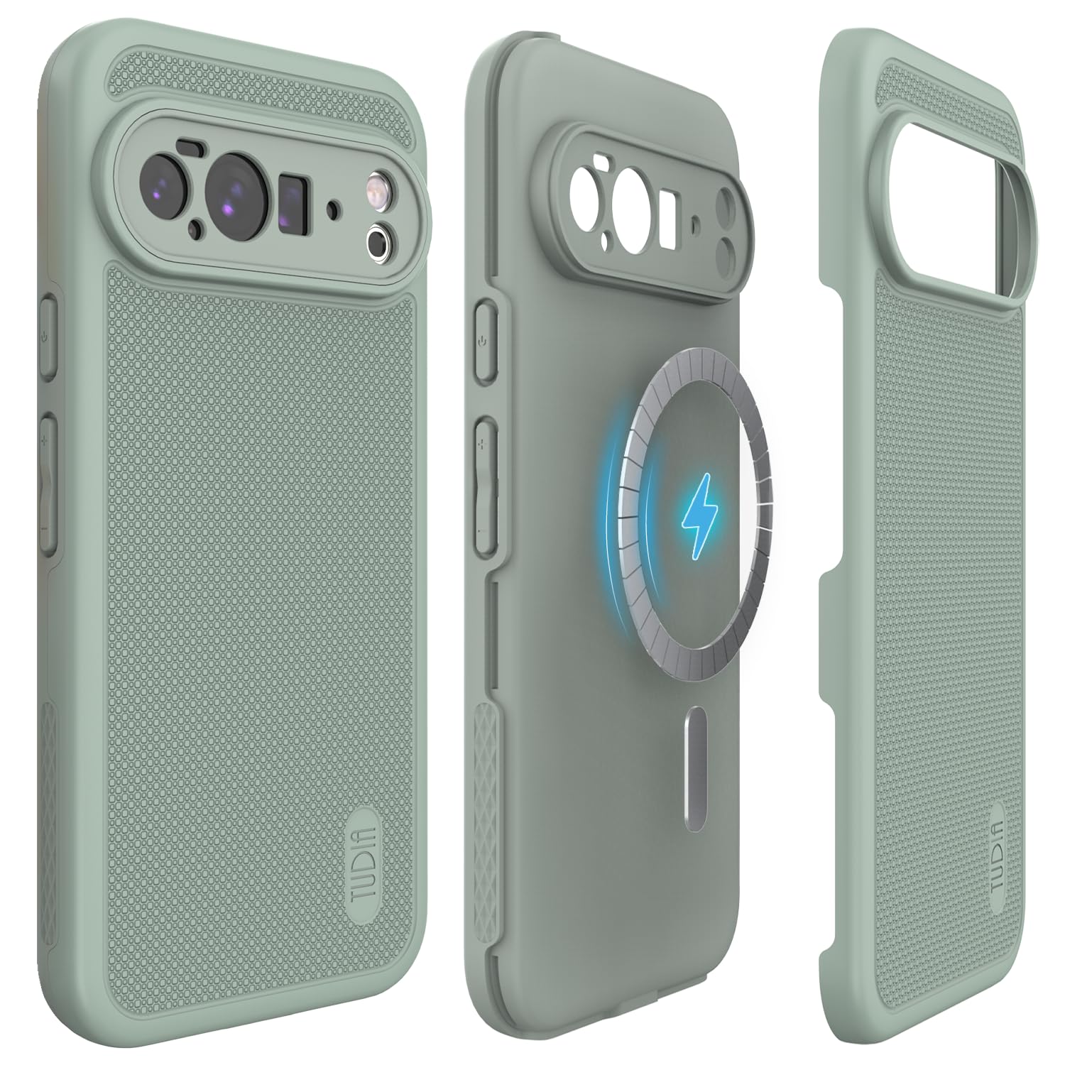 TUDIA DualShield Grip kompatibel mit Google Pixel 10 Pro XL 2025 Hülle [Pixelsnap & MagSafe-kompatibel] Militärqualität doppellagig stoßfest robust strapazierfähig Schutzhülle – Grüne Lilie