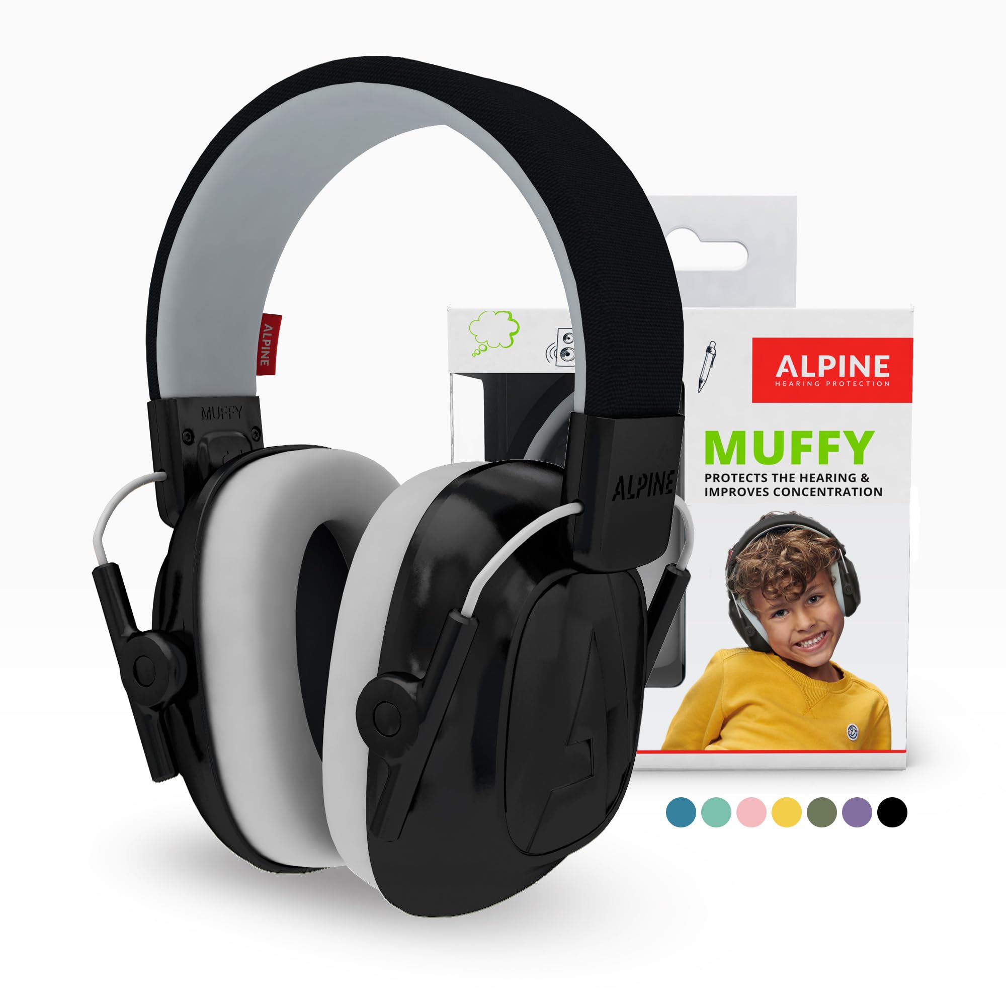 Alpine Muffy Kids Ear Defenders Children aged up to 16 – CE & UKCA Certified – 25 dB Noise Cancelling Headphone for Autism, Sensory Aid – Premium Hearing Protection with Adjustable Headband – Black