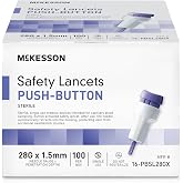 McKesson Lancets for Diabetes Testing Lancing Device, 28 g, 1.5 mm, 100 ct | Push Button Activation, Single Use, McKesson Safety Lancet, Retractable, 28 Gauge