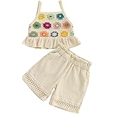 Baby Girl Summer Clothes Set Crochet Camisole Linen Shorts 2Pieces Toddler Little Girls Outfits with Pockets