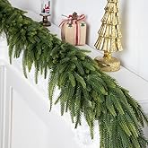 6 Ft Norfolk Pine Garland Real Touch, Realistic Christmas Garland Faux Greenery Winter Pine Garland for Fireplace, Stairs, Table, Mantle, Wall, Indoor&Outdoor Christmas Decorations
