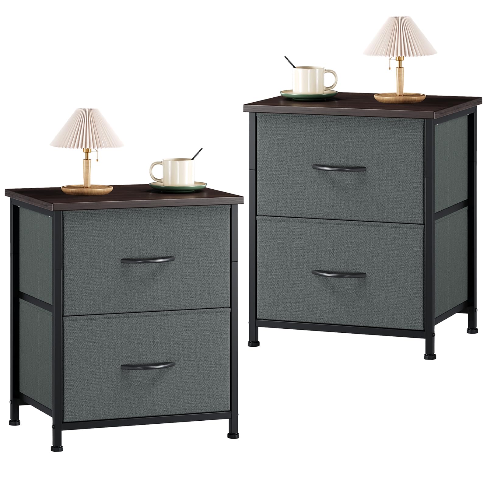 Photo 1 of Somdot Nightstand Set of 2, Small Dresser for Bedroom with 2 Drawers, Bedside Table Night Stand End Table with Fabric Bins for Bedroom Kids Closet Dorm Guest Room, Charcoal Grey
