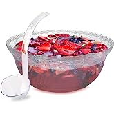 Plastic Punch Bowl with Ladle – Clear Punch Plastic Bowls – BPA Free Recyclable Punch Set of Bowl and 5 oz. Ladle – Embroidered Punch Bowl with Serving Ladle for Parties