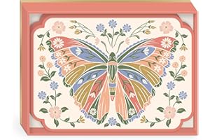 Lady Jayne Boxed Stationery Notecard Set with 20 Flat Die-Cut Note Cards and Envelopes, 5" x 7", Wildflower Meadow Floral Butterfly (82050)