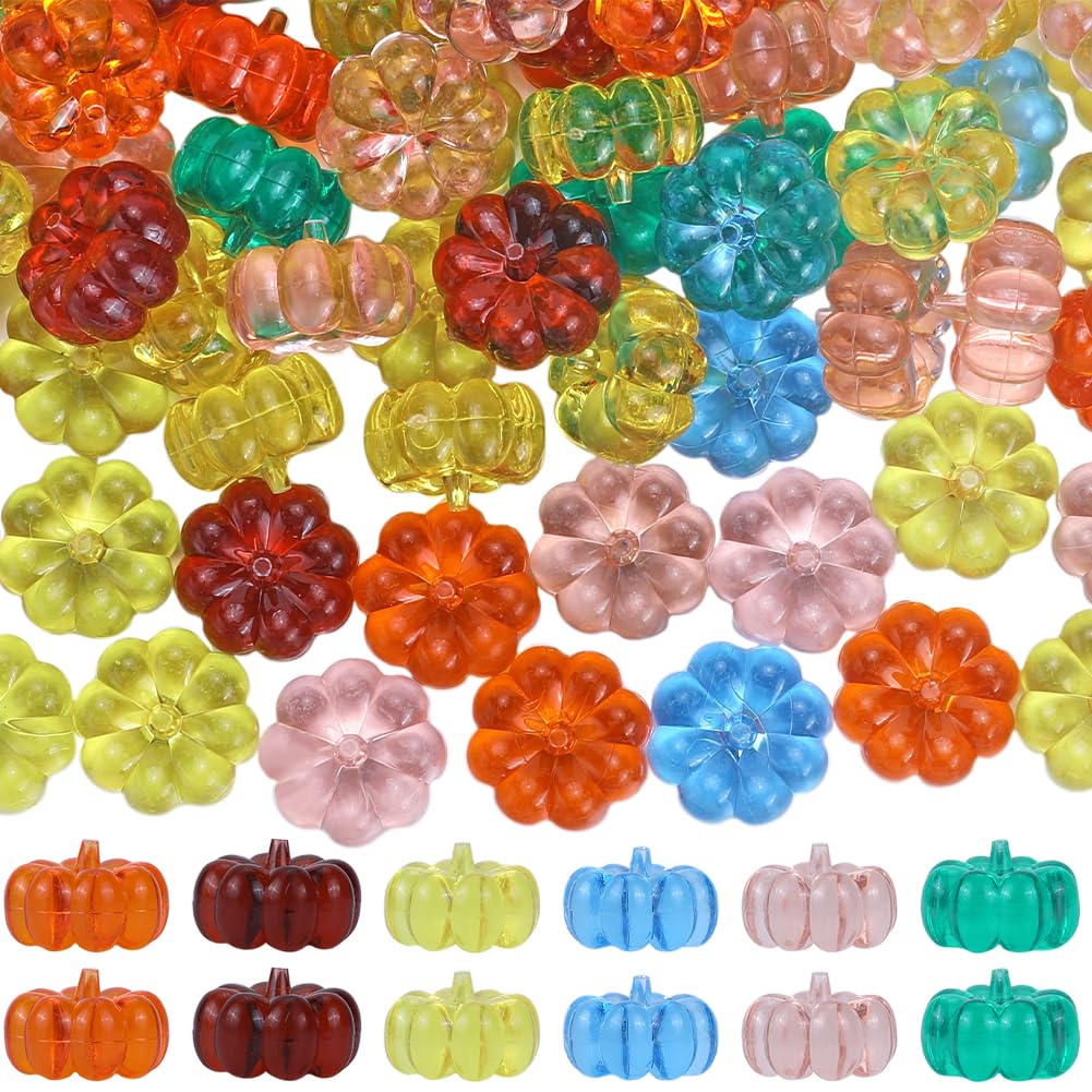 SUNNYCLUE 60Pcs Fall Acrylic Decoration Mini Pumpkin Plastic Decor Bulk Transparent Thanksgiving Halloween Ornaments Faux Vase Filler Autumn Table Scatters for Making Harvest Festival Party DIY Craft