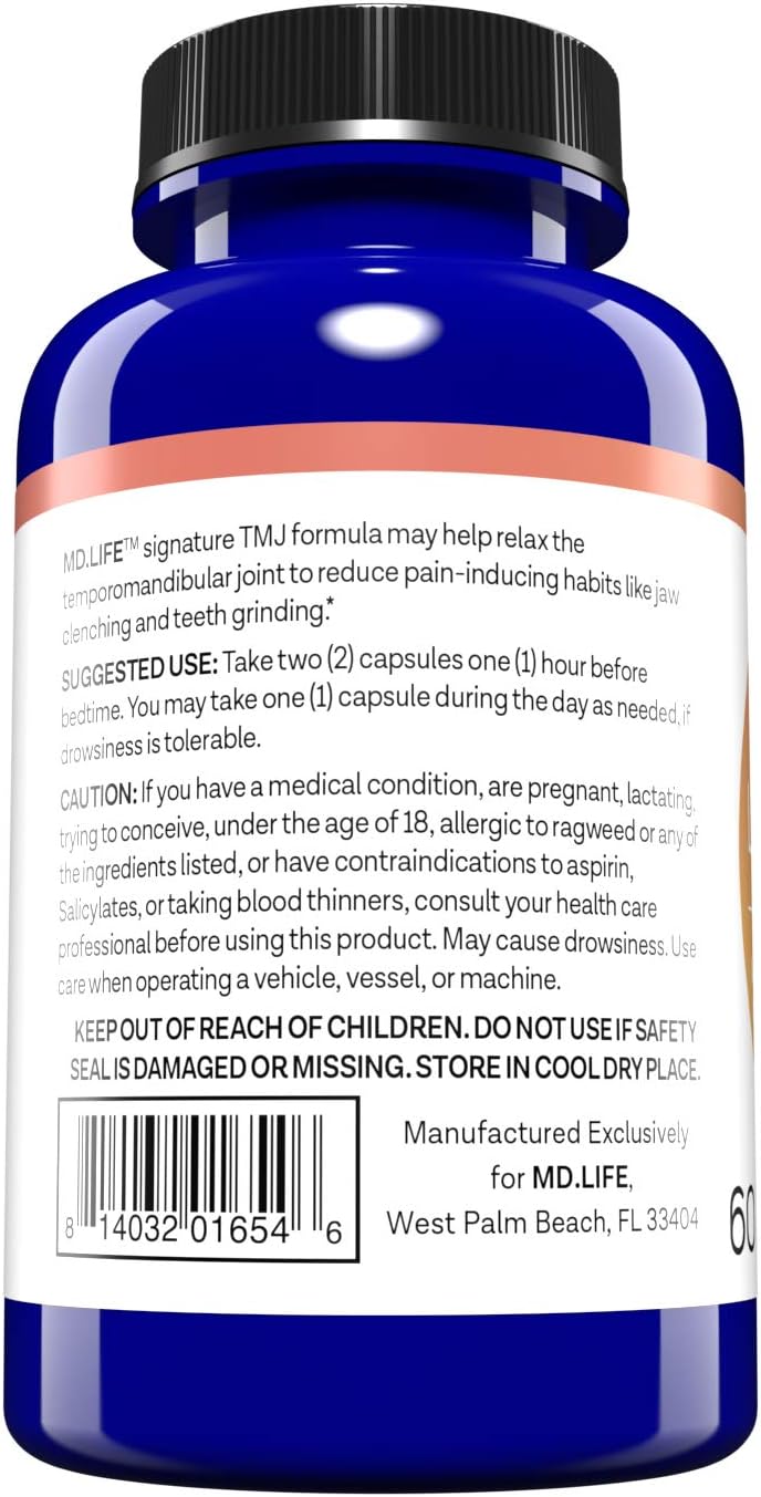 MD.LIFE Lock Jaw - 60 Vegan Capsules - Ongoing TMJ Relief Treatment to Help Naturally Provide TMJ Pain Relief Formula - Great for Jaw Pain and Jaw Relief…: Health & Personal Care