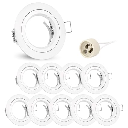 10x linovum® Einbaustrahler Rahmen Set weiß lackiert rund starr inkl. GU10 Fassung für LED oder Halogen