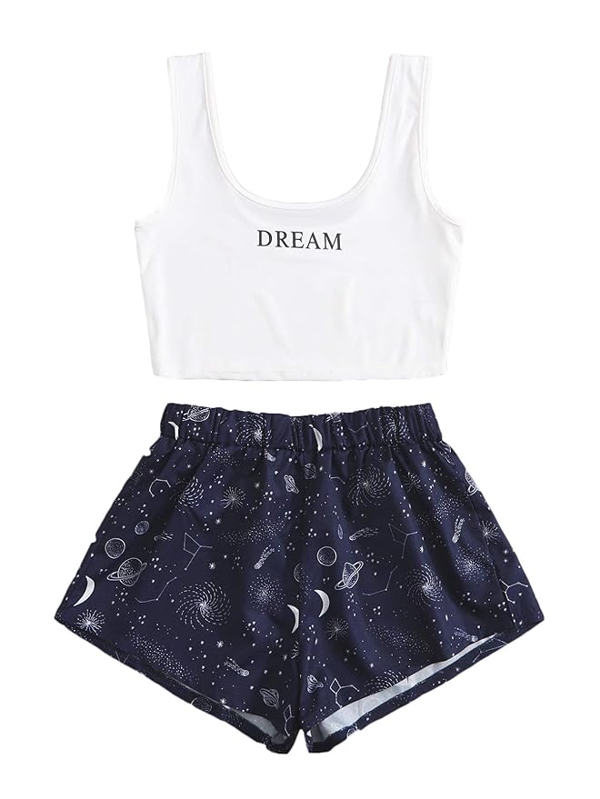 Buy Milumia Women's Pajama Set Graphic Print Crop Tops and Shorts