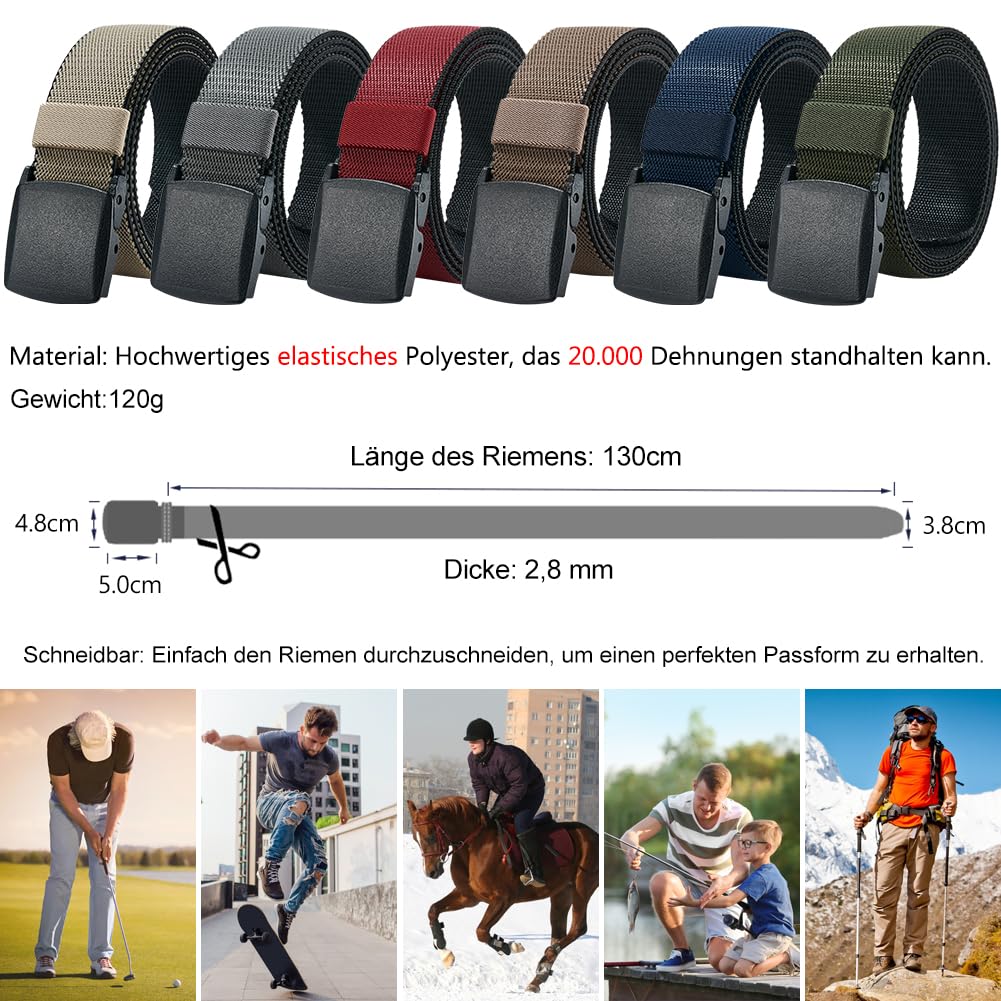 LionVII Elastische Gürtel für Herren, 2 Farben in 1 Gürtelband für Arbeit Outdoor Wandern,130 cm Stretchgürtel mit Kunststoffschnalle (Schwarz und Grau) 2