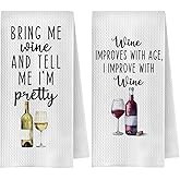 QWZDRHYJI Funny Wine Kitchen Towels, Gifts for Wine Lovers Drinkers Dish Tea Towels, Wines Gifts for Women Men Decorative Hand Towel for Kitchen Bar Cart, 16x24 Inch Set of 2