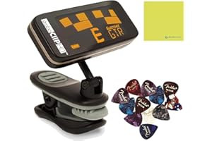 Peterson Clip Tuner StroboClip HD Set- Guitar Tuner Clip On, Bass Tuner, Violin, Ukulele, Harp, Brass, with 12X Guitar Picks & Liquid Audio Polishing Cloth- Musical Instruments Performance Tuner