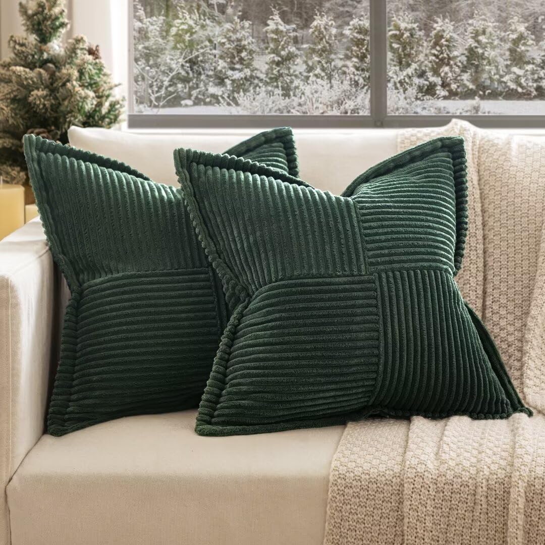 EMEMA Corduroy Cushion Covers, Soft Decorative Cushion Cover, 50 x 50 cm, Set of 2 for Living Room, Bedroom, Dark Green — image 1