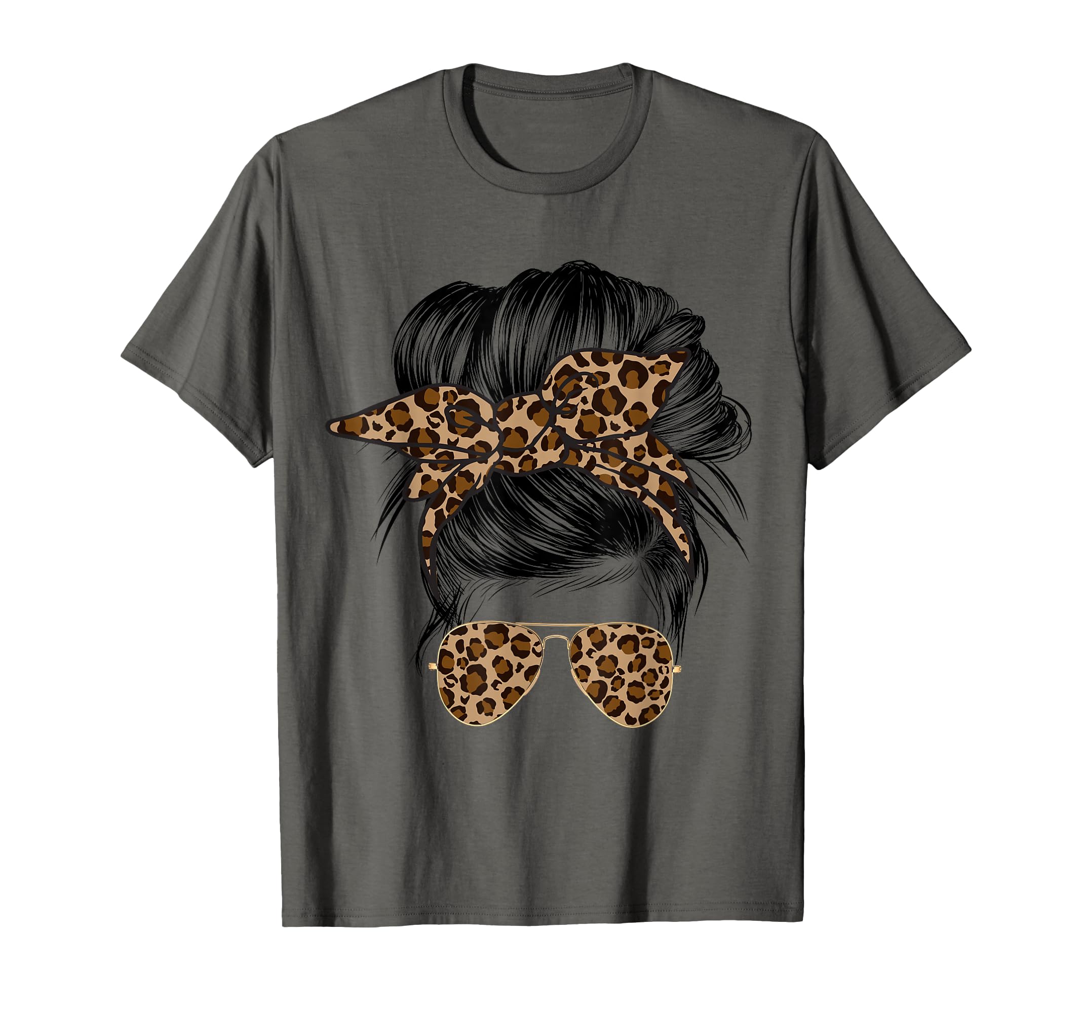 Messy Bun Mom Leopard Messy Hair Bun Moms Life Cool Cheetah T-Shirt