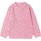 Floerns Women's Heart Hollow Out Fall Sweater Crewneck Trendy Winter Knit Pullover Tops