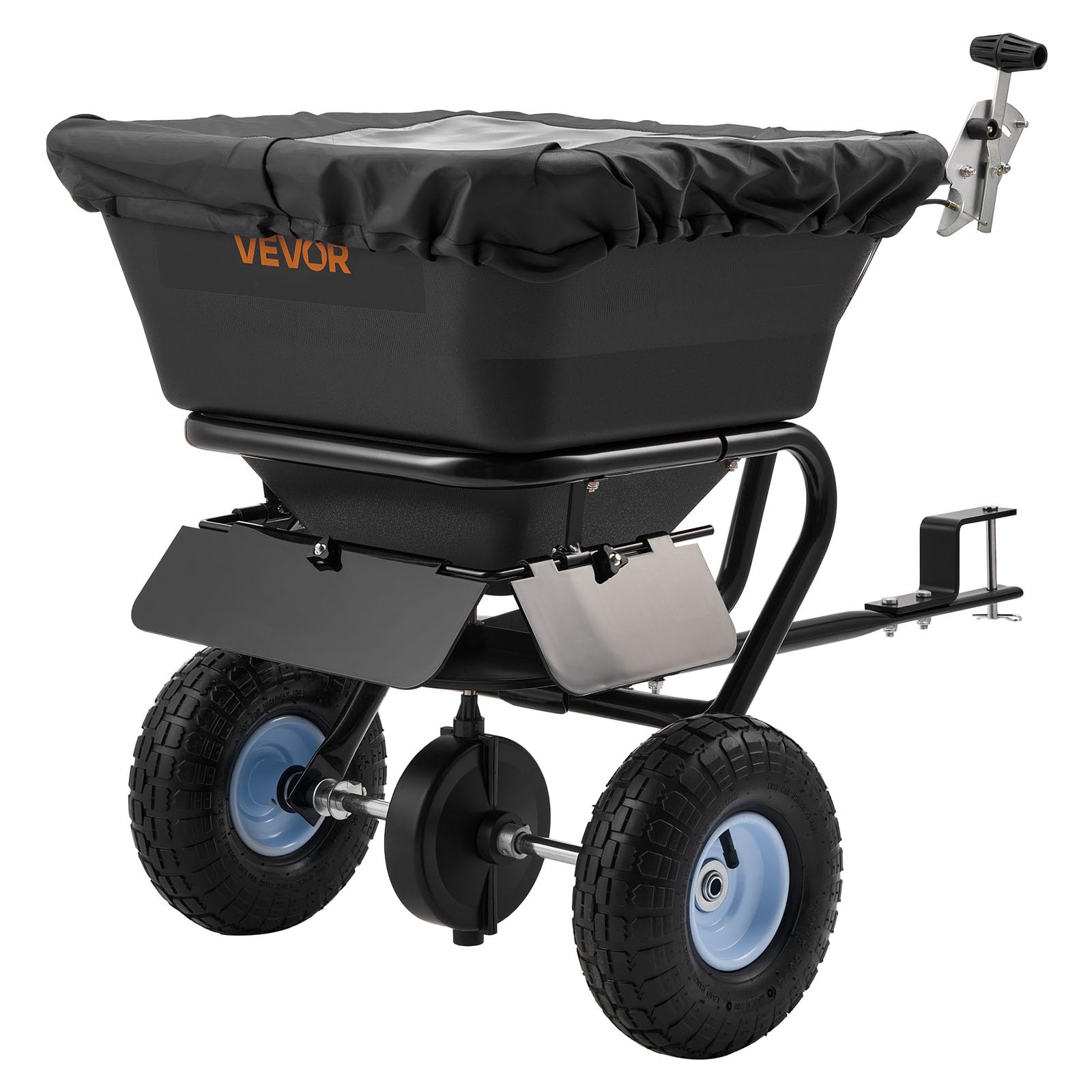 VEVOR Tow-Behind Spreader, 9.8 ft Spreading Width, Broadcast Spreader with 10" All-Terrain Tires, 85 lbs Capacity Hopper, Adjustable Flow Control, Lawn Spreaders for Seed Fertilizer Ice Melt Image