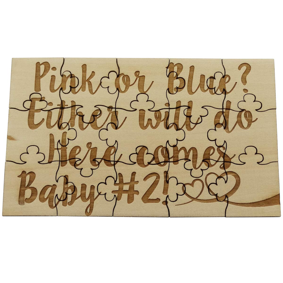 Pink or Blue, Either Will Do, Here Comes Baby #2! 15-Pc Wood Jigsaw Puzzle, 6" x 3.5", Surprise Pregnancy Announcement — image 1