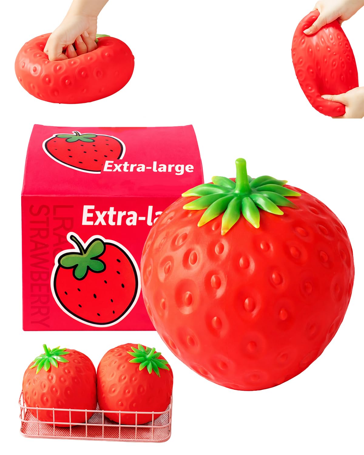 Giant Strawberry Squishy, Jumbo Realistic Strawberry Stress Ball, Large Squeezable Toy Fruit Ball, Big Strawberries Squishies Fidget Adults, Party Favor Slow Rise Pressure Release Toy (Large 7IN 1PC)
