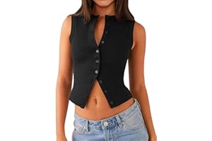 Zeysunp Womens Going Out Tops Summer Spring Ribbed Tank Sexy Crop Cute Y2K Button Down T Shirts