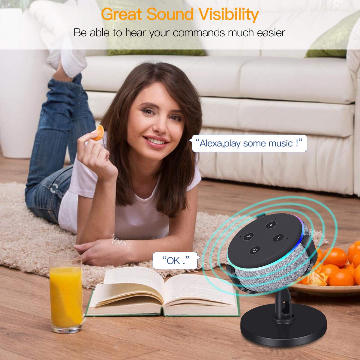 iKammo Table Stand Holder for Dot 3rd Gen - 360°Rotatable Rubber Pedestal Stand Bracket Mount, Dot 3rd Gen Accessories for Smart Home, Enhanced Sound Surround(Black)