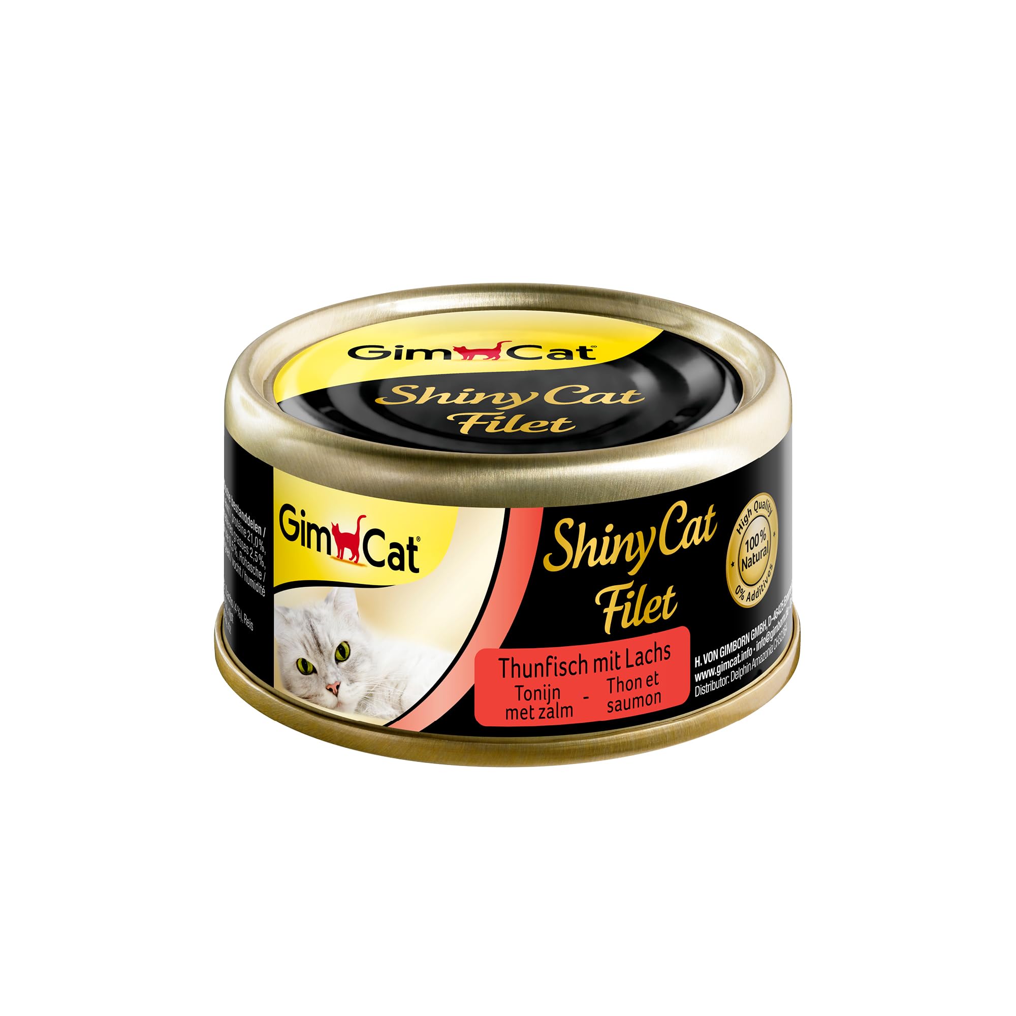 GimCat ShinyCat Filet Tuna with salmon - Cat food with juicy fillet meat and no added sugar for adult cats - 24 tins (24 x 70 g)