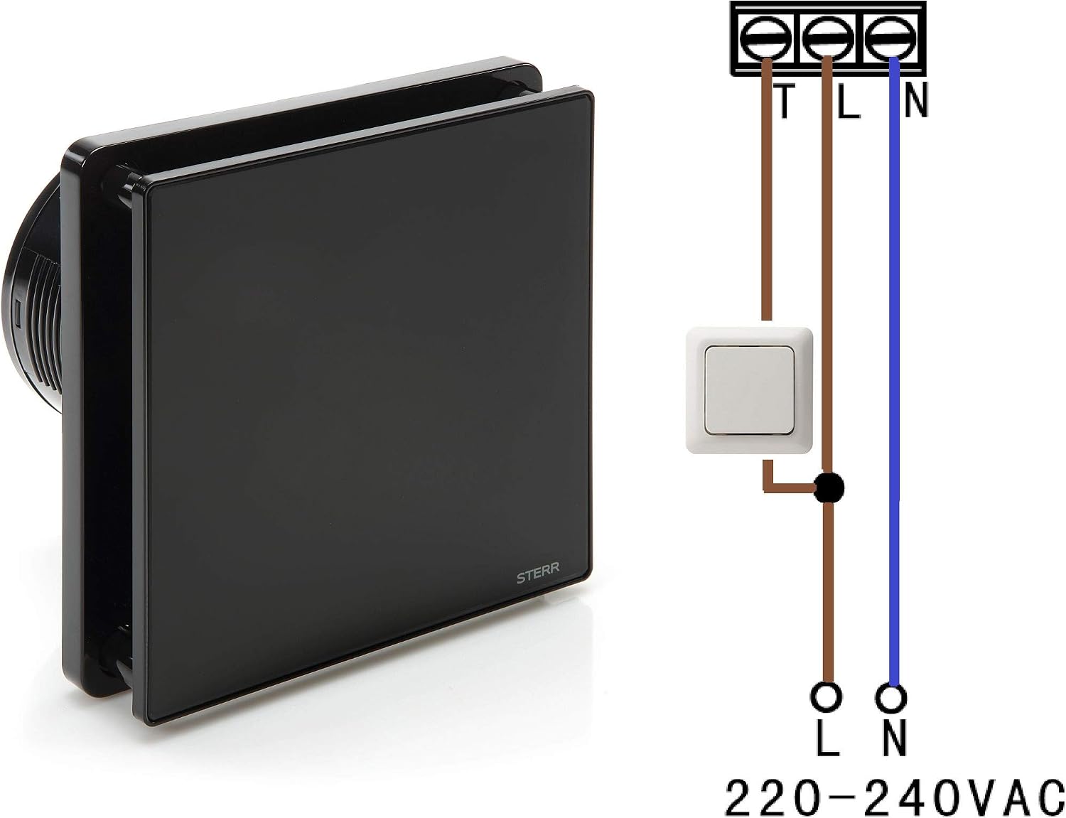 STERR Black Bathroom Fan 4 inches / 100 mm with TIMER - Extractor Fan - Glass Front - Modern Look - BFS100T-B - 9 W - Image 4