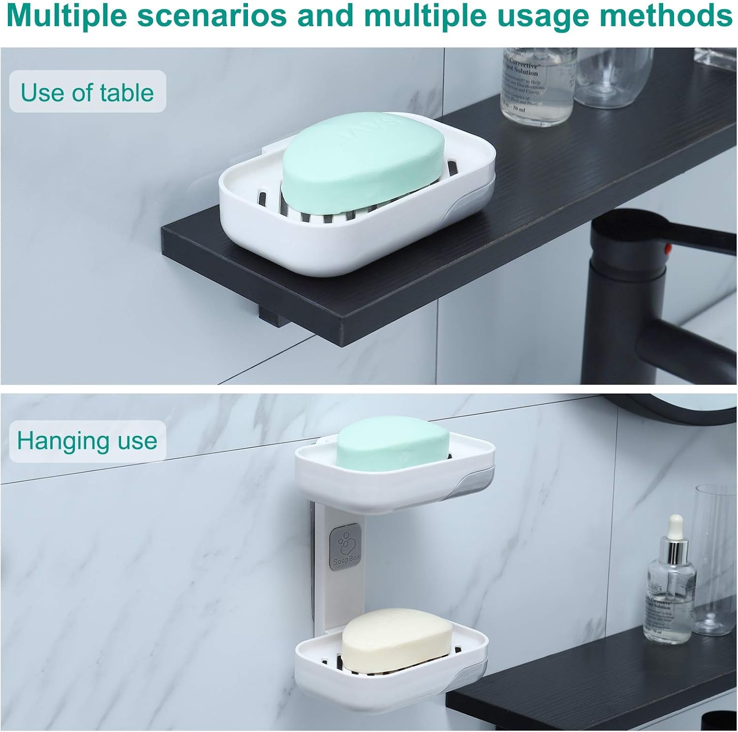 Maqqet Soap Dish for Shower Bar Soap Holder Double Layer Wall Mounted Soap Saver Soap Container with Draining Tray Soap Case for Bathroom: Home & Kitchen