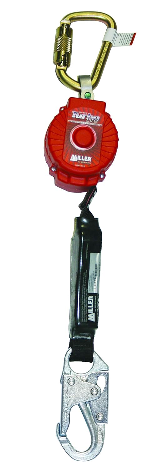 Miller TurboLite 6-Foot Personal Fall Limiter with Unit End Steel Carabiner & Lanyard End Steel Locking Snap Hook (MFL-1-Z7/6FT) - Fall Arrest Safety Clips - 