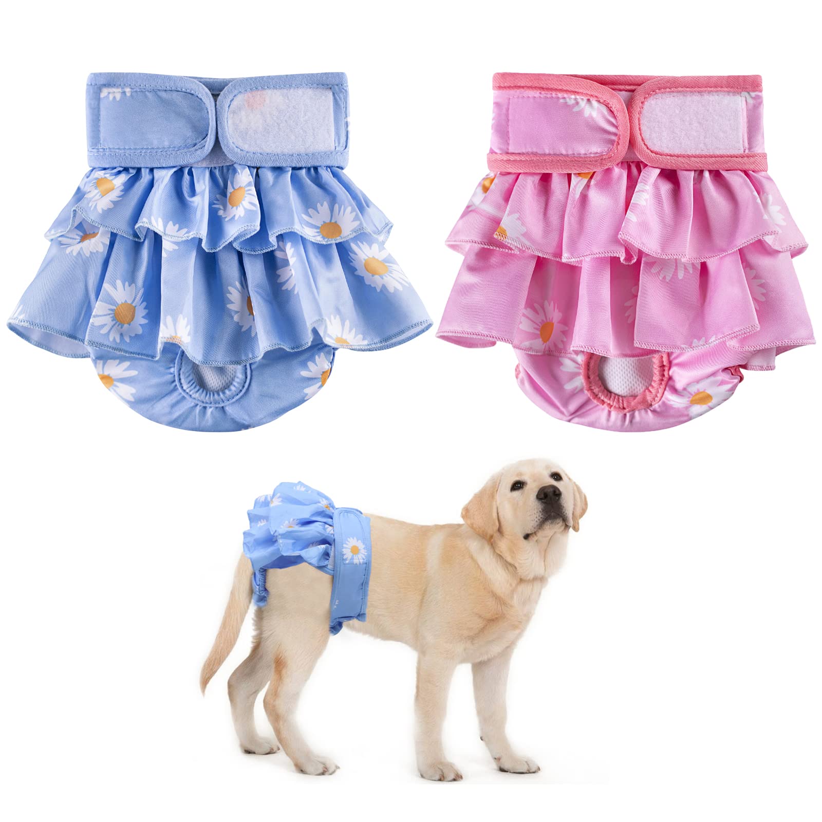 Scettar 2 Pack Pet Soft Dog Nappies,Washable and Reusable Dog Diapers,Super Absorbent and Adjustable Puppy Sanitary Wraps Panties,Period Heat Pants for Female Pet Incontinence&Travels 48-65cm (L)