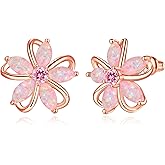 CiNily Womens Flower Earrings Studs Dainty Fire Opal Studs 14K White/Gold Plated Lightweight Cubic Zirconia Stud Earrings Trendy Diamond Jewelry for Wedding Party Birthday Summer Gifts