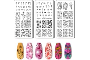 PH PandaHall 3pcs Stamping Plate Flower Leaf Stamper Plant Stencils Tip Stamp Tool Print Stainless Steel Image Plates for Nail Art Design Manicure Salon