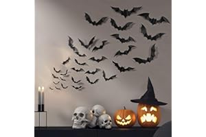 LOYEE Halloween Decorations Bat Stickers 88 Pcs, Halloween Decorations Outdoor Indoor, 3D Bat Decor for Halloween Party Decorations, Reusable Black Scary Bat Wall Stickers, DIY Halloween Home Decor, 4 Sizes