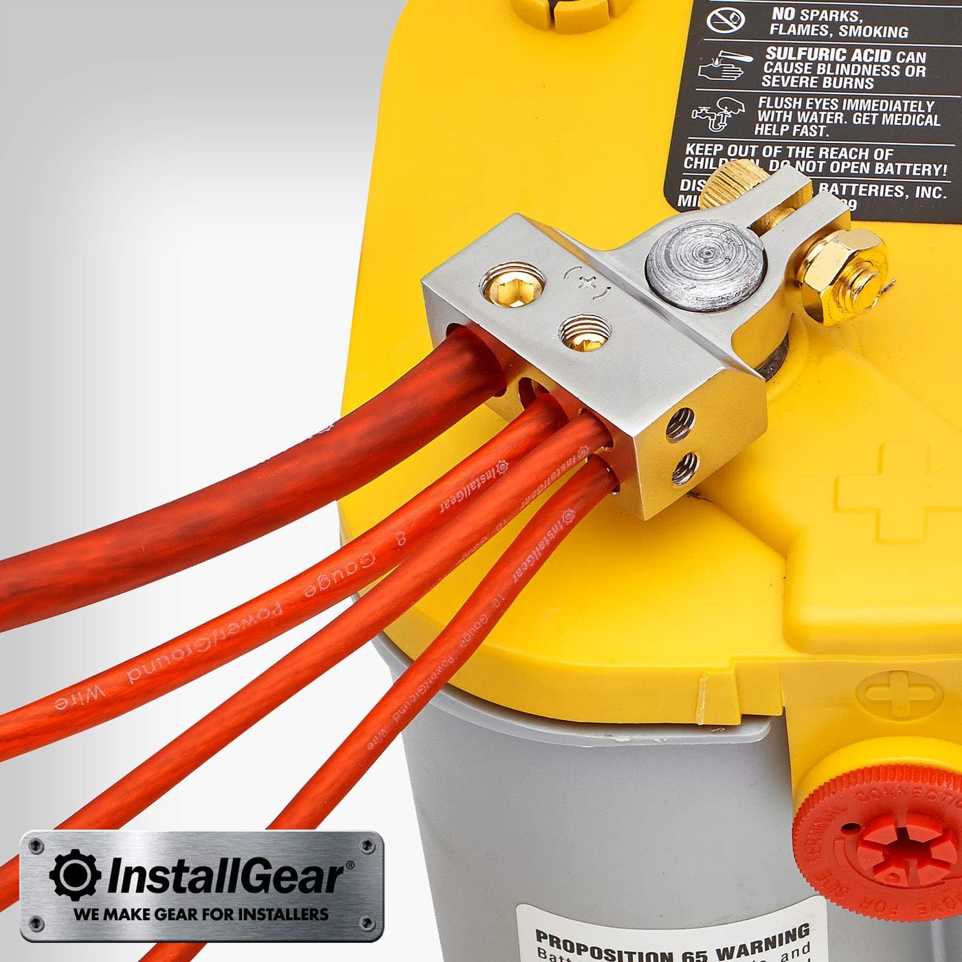 InstallGear 2/4/8/10 Gauge AWG Positive & Negative Battery Terminal Clamp and Shims (Pair): Automotive