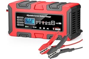 YONHAN Battery Charger 1A/5A/10A 12V/24V Adjustable Current LiFePO4 Car Battery Charger, Battery Maintainer Automatic Trickle Charger, Battery Desulfator w/Temp Compensation