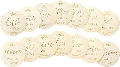 DIVINA VITAE 7 Pcs Wooden Baby Milestone Cards 10cm Double Sided 0-12 Months