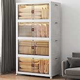 UAMFURI Extra Large Stackable Storage Bins with Lids & Wheels & Door, 660QT-165QT/41GAL*4Pack Foldable Collapsible Closet Organizers, Plastic Containers Drawers for Bedroom Dorm Garage