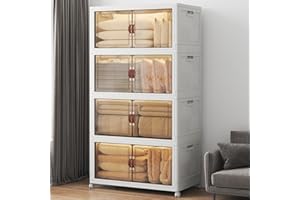 UAMFURI 640QT Stackable Storage Bins with Lids and Wheels, Foldable Storage Containers, 40GAL*4 Tier Large Plastic Storage Dr