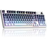 MageGee GK960 Wireless Gaming Keyboard, RGB Tri-Mode Wired/BT/2.4G Creamy Keyboard with Number Pad, 4000mAh Battery, Knob Control, Side Printed Keycaps, 19-Key Anti-Ghosting for Win/Mac (Black & Blue)