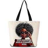 ZhuVantrix African American Tote Bag Reusable Grocery Bags Aesthetic Shopping Shoulder Handbag with Interior Zipper Pocket Stylish Keep Heels Head & Standards High Inspirational Present for Women