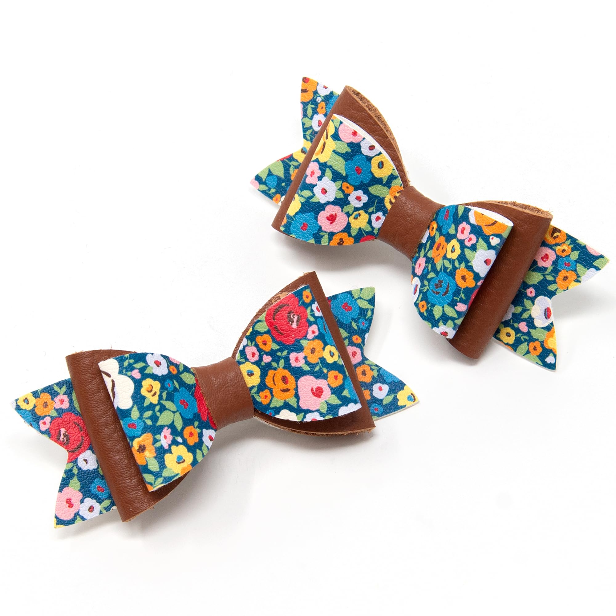 Tan Ditsy Floral Print Hair Bows for Girls, Set of 2 Hair Clips, Hair Accessories, Girl's Hair Clip, Made in England by Burton Bows