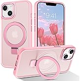 DUEDUE for iPhone 14 Case Magnetic, Phone Case iPhone 13 with Ring Stand[Compatible with Magsafe], Full Body Protective Cover Slim Shockproof Kickstand Phone Cases for iPhone 14/13 6.1", Pink