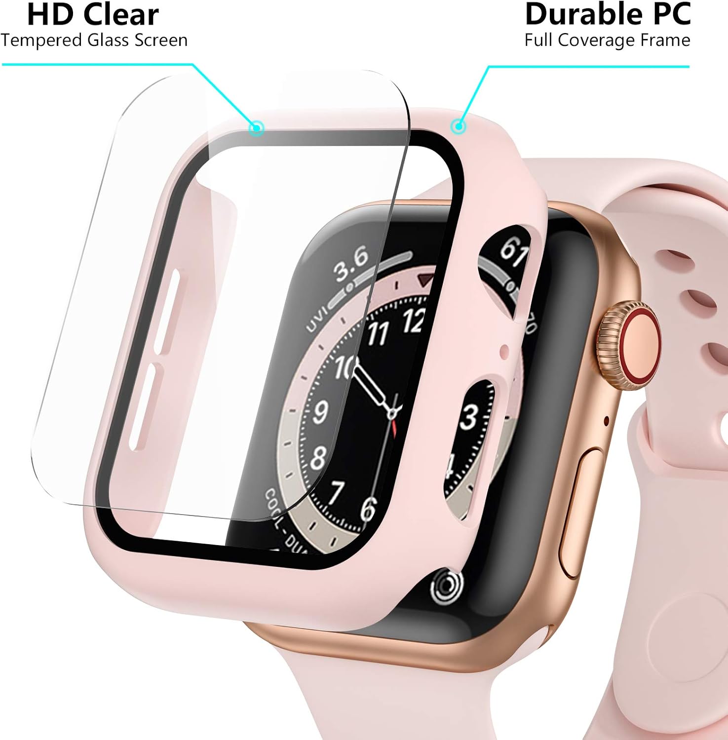 Dirrelo 3 Pack PC Case Compatible with Apple Watch Series 6/5/4/SE 40mm Tempered Glass Screen Protector - Image 3
